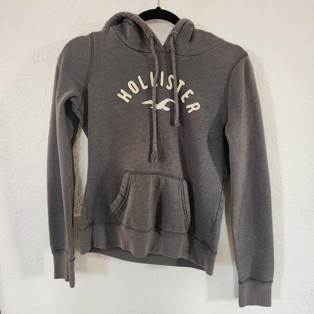 Hollister Logo Spellout‎ Y2K Grey Pollover Hoodie Womens Size M Preppy